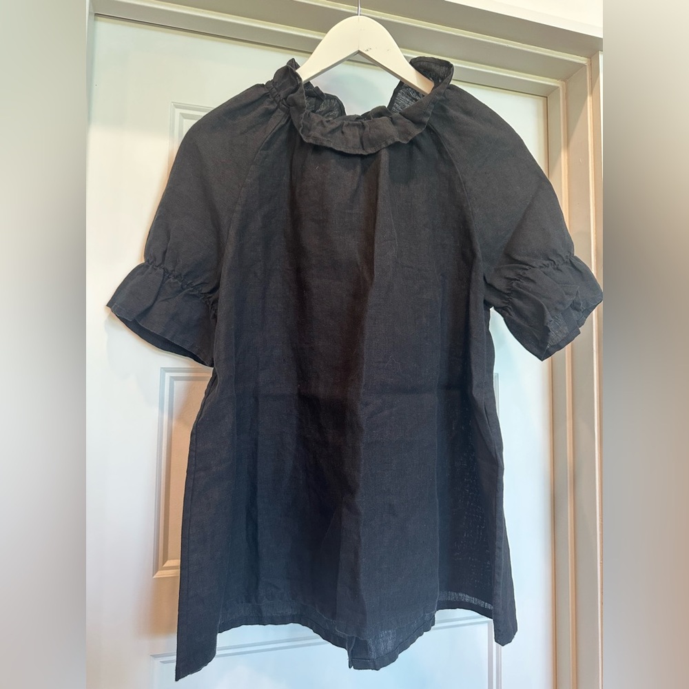 La Petite Alice Linen Back Button Up Ruffle Trim Blouse Women Size XS/S regular